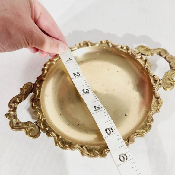 Brass Bells Hand String Plate Lot Vtg Made in India Etched MCM Decor Purple - Picture 12 of 16